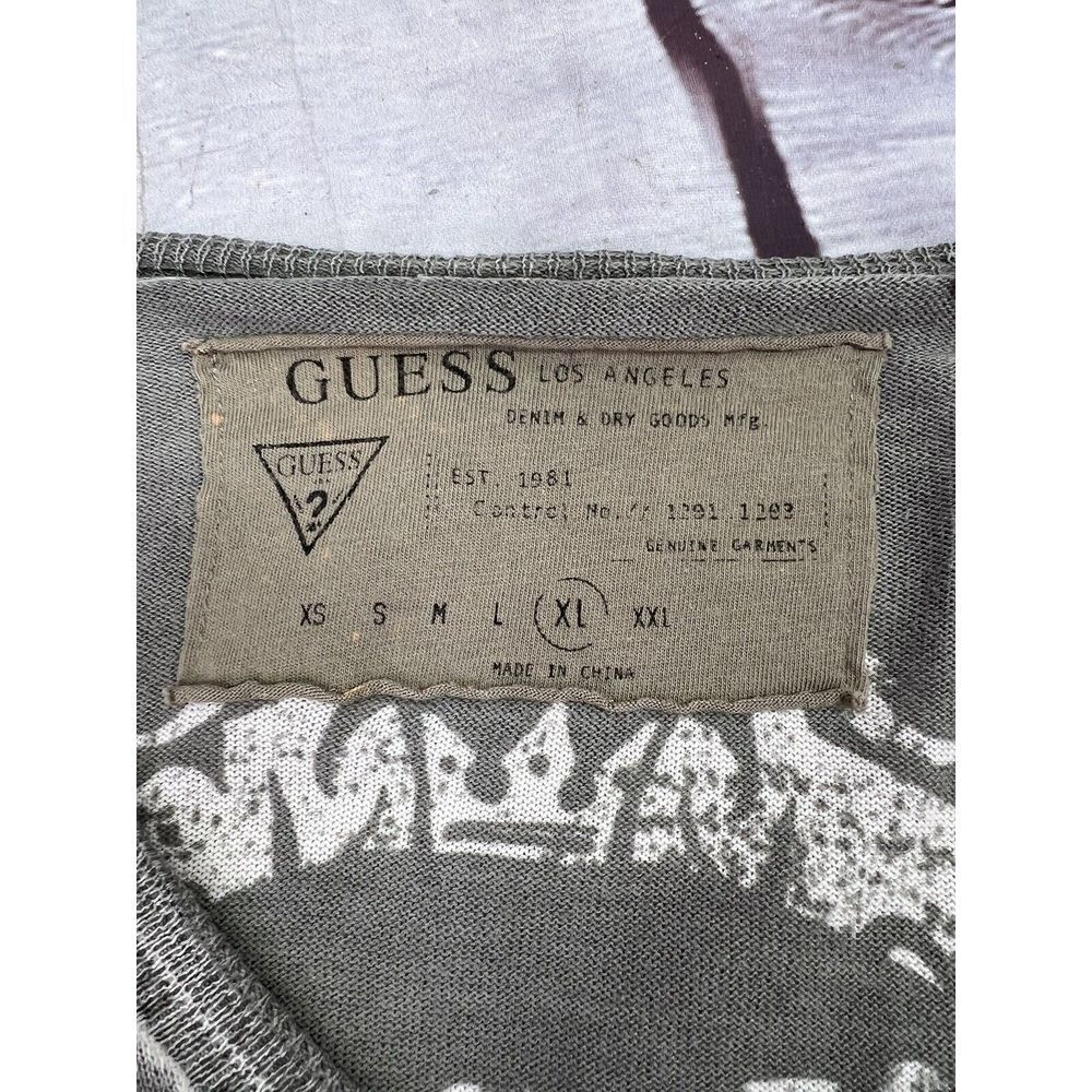 vtg y2k Guess mens thin knit graphic print v neck pullover sweater XL grey - Picture 4 of 6